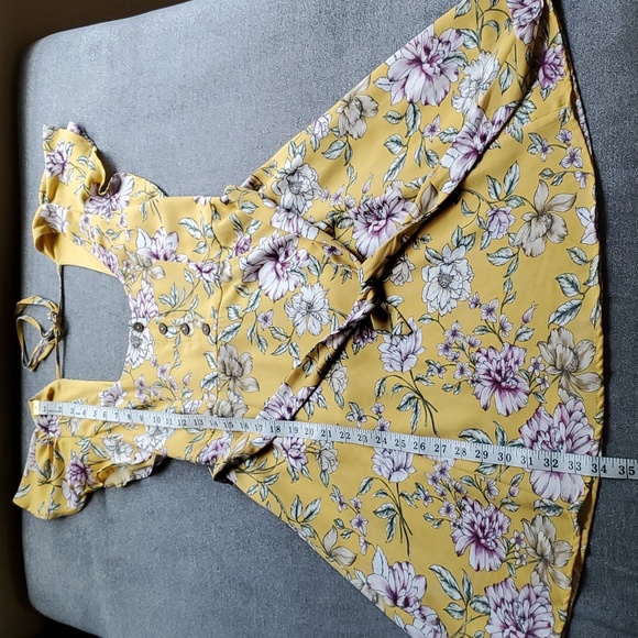 🆕️ XHILARATION Yellow Floral Self-Tie Waist Flutter Sleeve Dress SIZE: XS - Picture 9 of 11